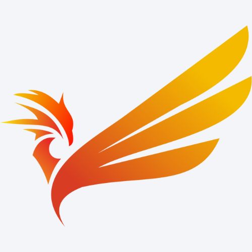 A bird with a red and orange tail, representing the phoenix logo.