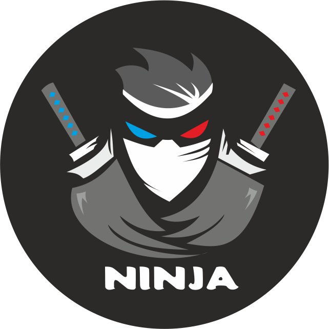 Ninja logo featuring a ninja mask, two swords, and a stealthy design.