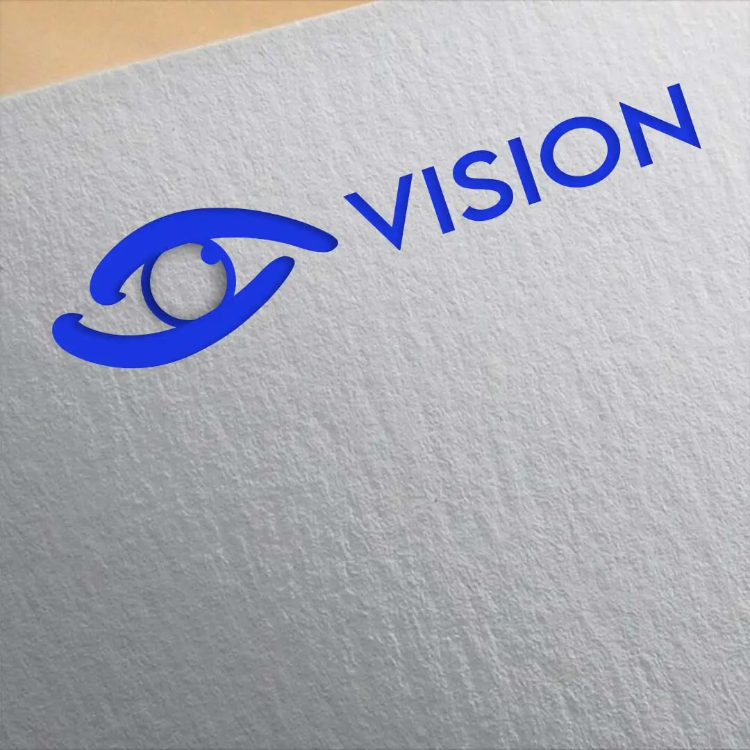 "White 'vision' on blue background."